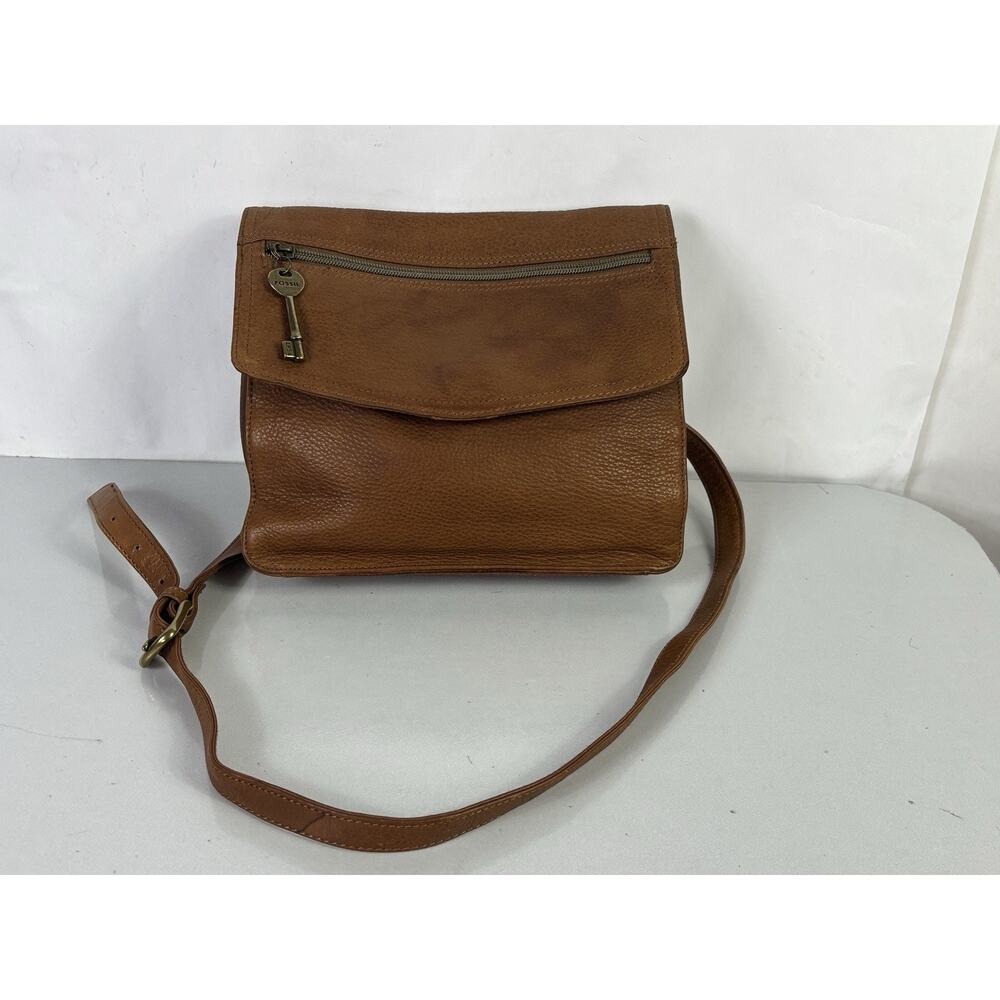 Fossil 75082 Crossbody Messenger Bag Envelope Camel Boho Leather Travel Cargo